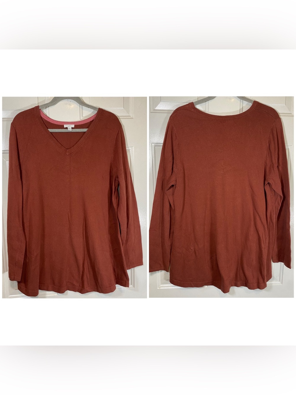 J. Jill Size Large Cotton Blend Brick Red V-Neck Pullover Sweater Lightweight